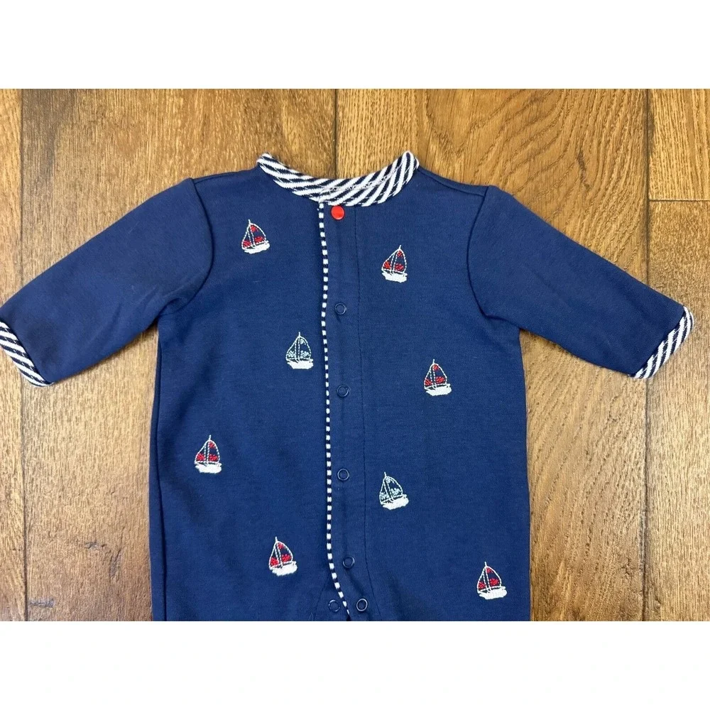 Little Me Newborn Baby Boy Sleeper Reborn Doll Sailboat‎ Embroidered Nautical